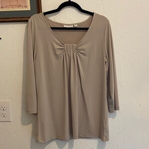 Susan Graver Taupe Blouse with Gathered Front